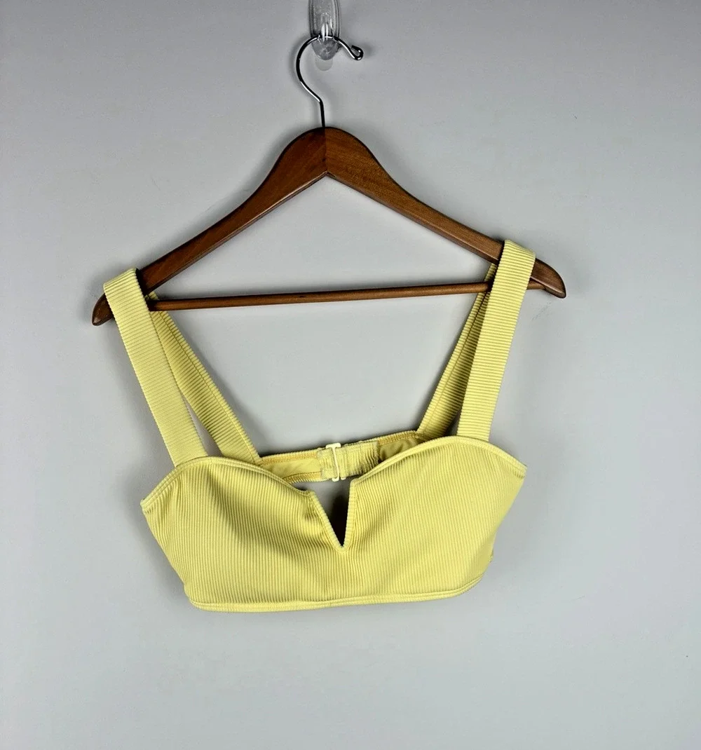 Roxy Women’s Large Yellow Ribbed Bikini Top V-Wire Bralette Cutout Swimwear
